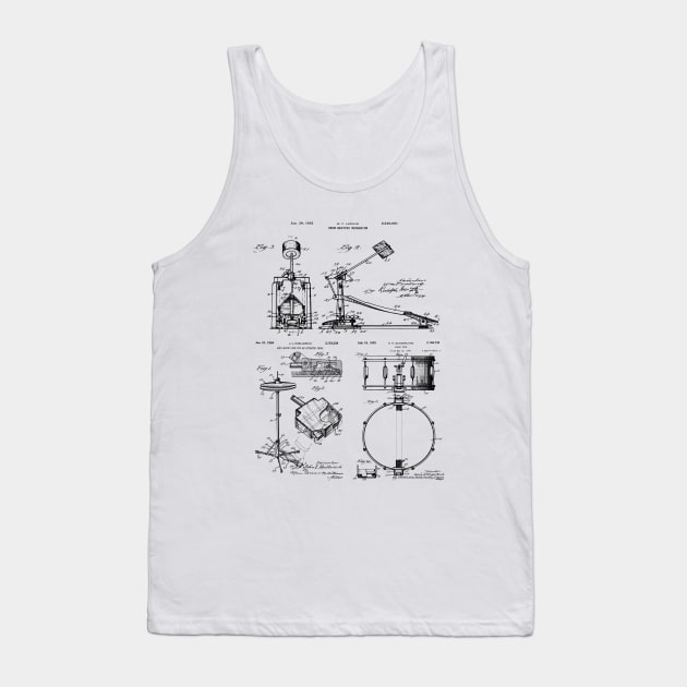 Drummer Gift Idea Vintage Patent Blueprints Tank Top by MadebyDesign